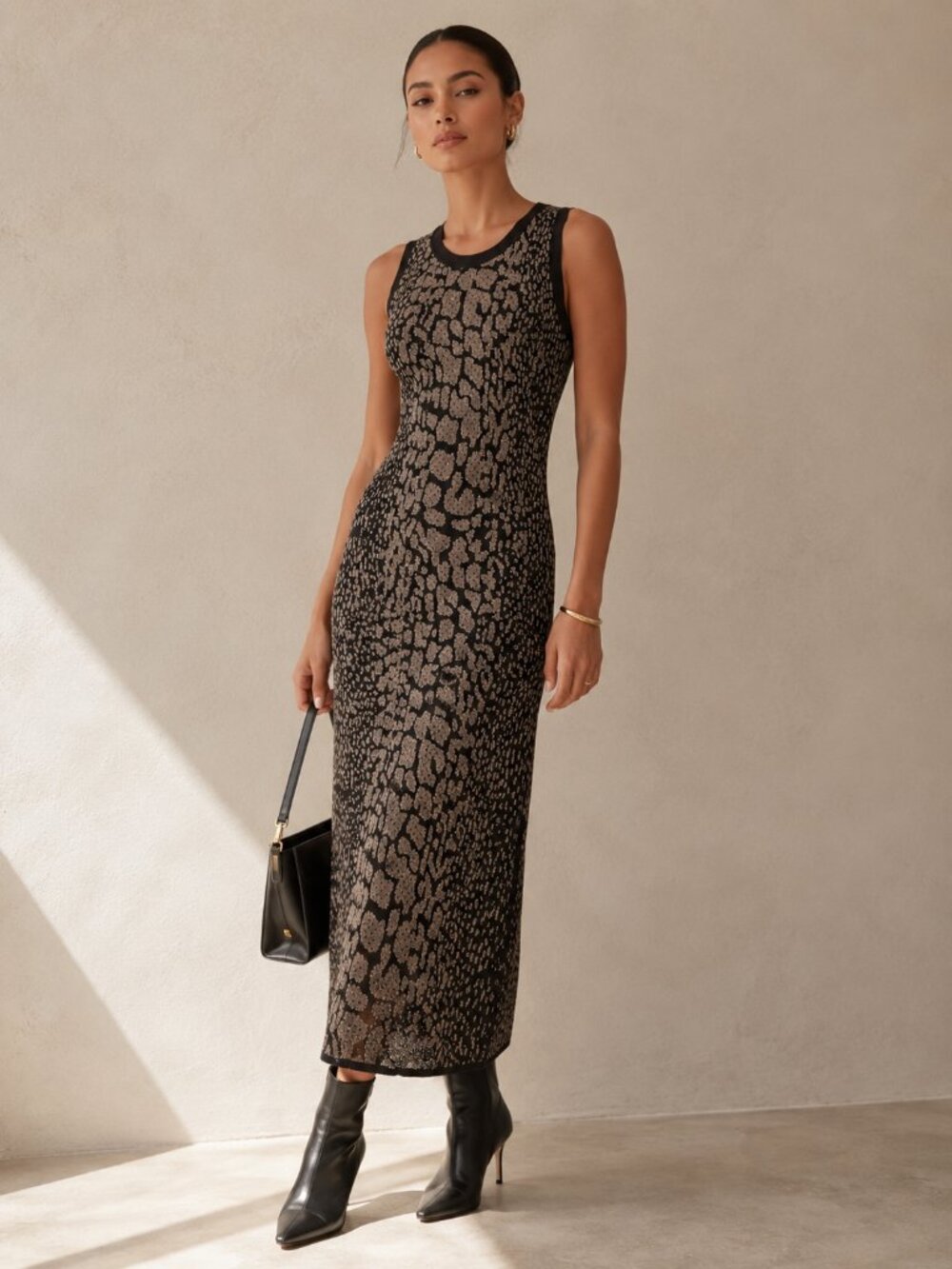 MICHAEL Michael Kors Metallic Animal Print Knit Midi Dress Size L